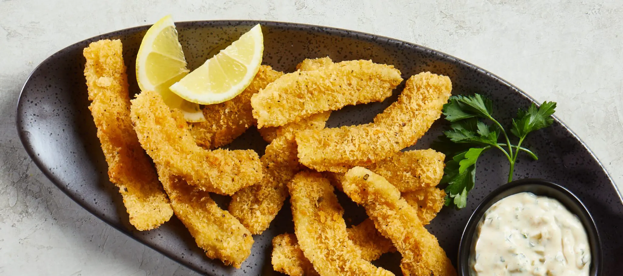 Crispy Calamari Fries on plate with dip