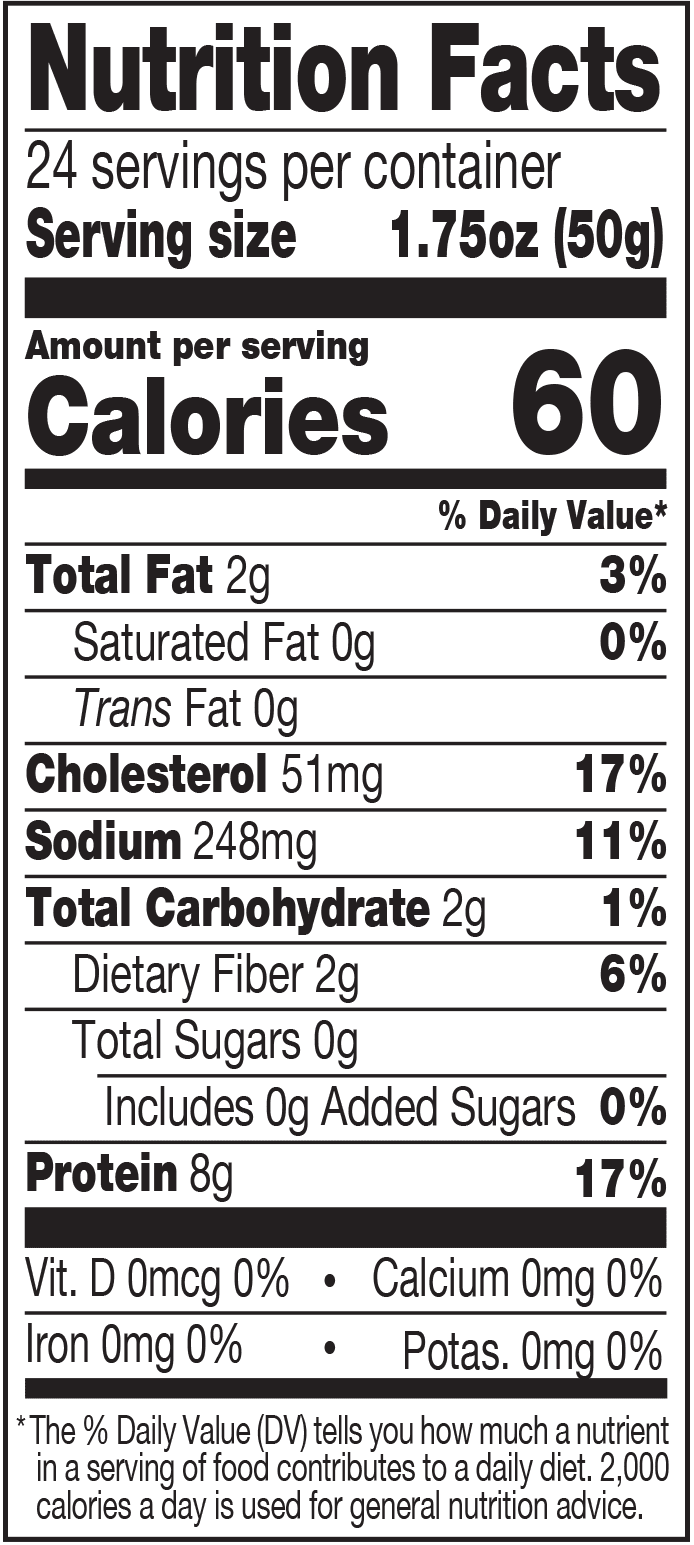 Nutrition Facts panel for Social Kitchens Pro - Premium Shrimp Sliders.