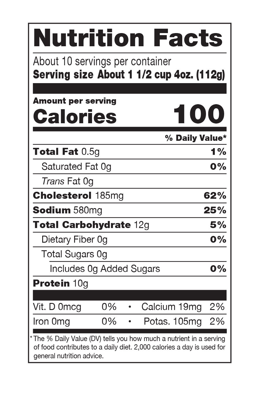 nutrition facts Dusted Calamari Rings and Tentacles